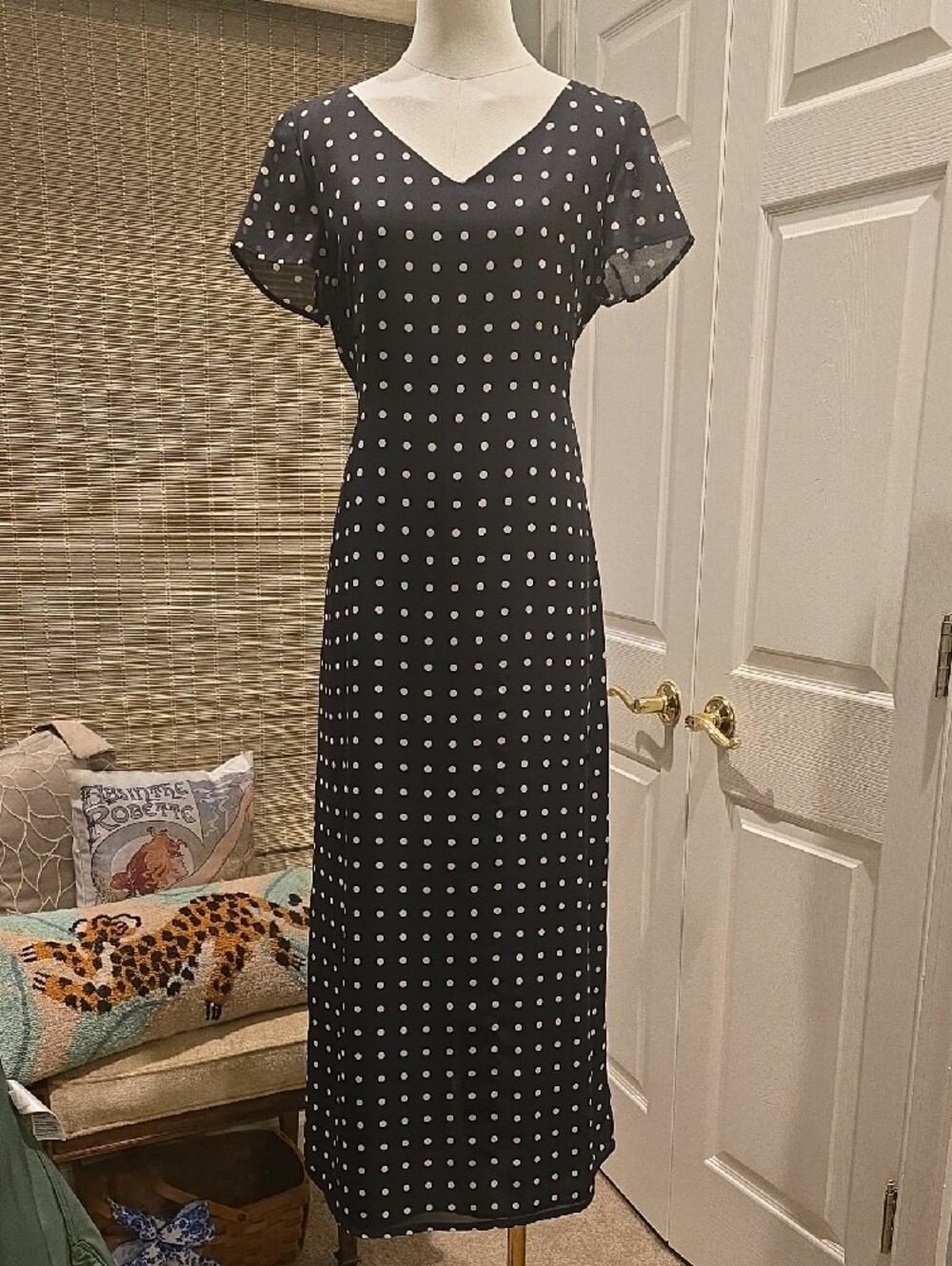 Liz Claiborne Villager Black Polka Dot Maxi Dress